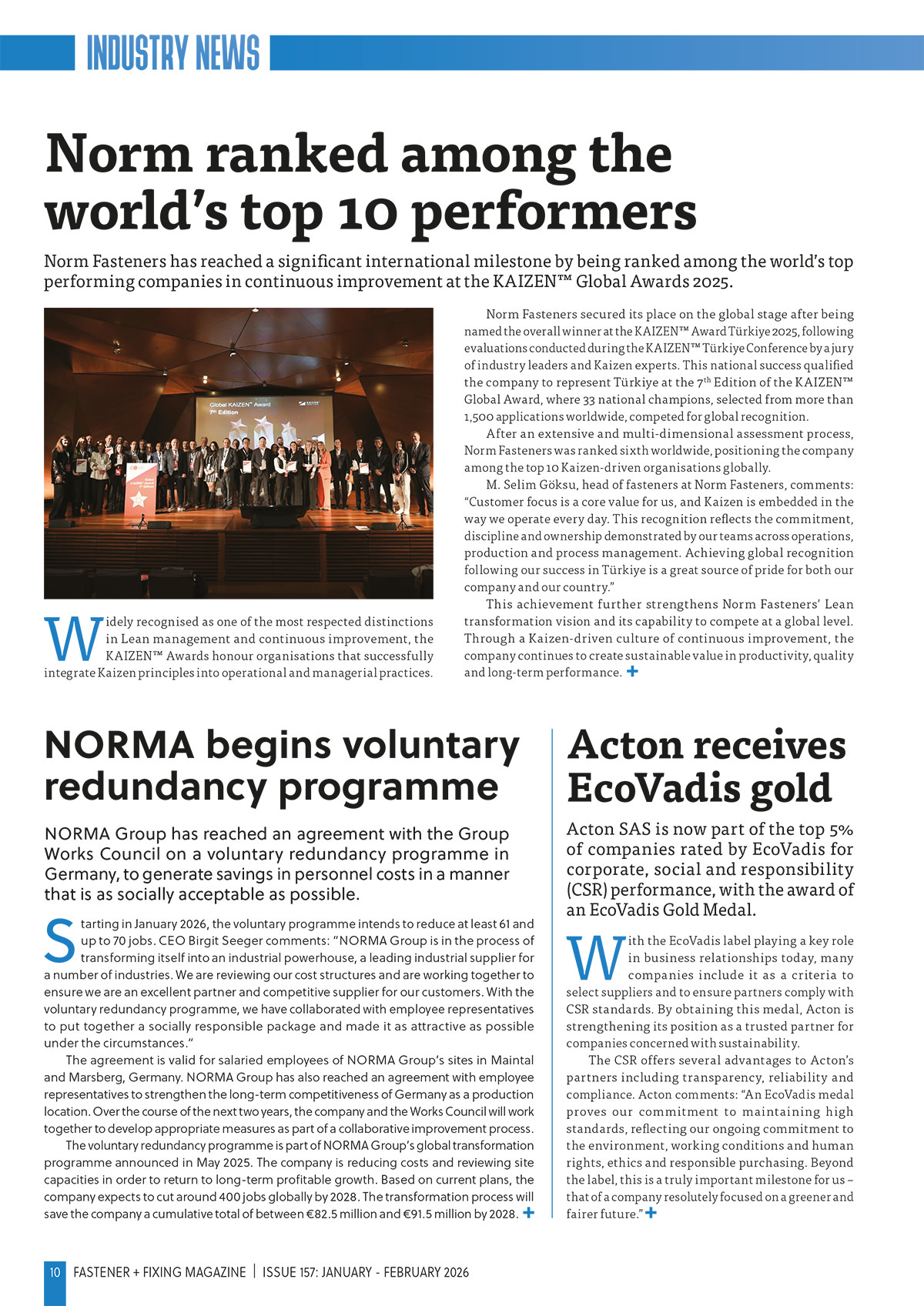 Norm Ranked Among The World’s Top 10 Performers