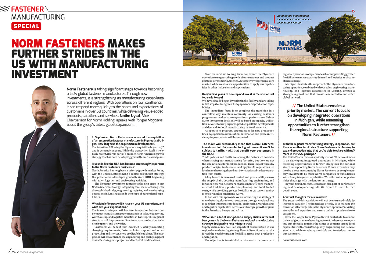 Norm Fasteners Makes Further Strides In The Us With Manufacturing Investment